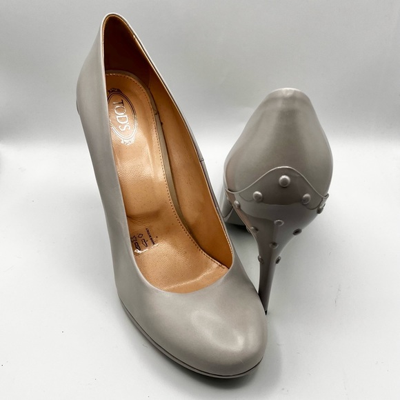 TODS LIGHT GREY LEATHER HEELS - Picture 4 of 15